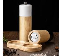 Vibsky Elegant Oak Pepper Grinder: Manual Black & White Wooden Spice Mill for Fresh Pepper, Sea Salt and Spices, Easy Refill Design