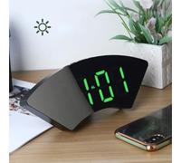 Vibsky Fan-Shaped Mirror Alarm Clock with LED Display, Temperature and Date, Dual Power USB or Battery, Snooze Function, Green