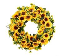 Vibsky Faux Sunflower Wreath for Front Door Decoration, Long Lasting Artificial Flower Wall Hanging for Spring Summer Fall, Cheerful Home Decor 40x40cm(40 Cm)