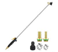 Vibsky Garden Hose Sprayer Wand Stainless Steel with Adjustable Mist and Nozzle, Locking Handle, Brass Barb 14 38 and 12 Hose(147cm)