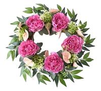 Vibsky Handcrafted Artificial Peony Wreath, Silk Chrysanthemum and Anthurium Floral for Ring Spring Home Wall Hanging Decor