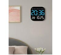 Vibsky LED Electronic Wall Clock with Date Temp Week Moon Phase Display 10-Level Dimming Remote Control Green Tabletop Stand