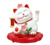 Vibsky Lucky Cat Solar Ornament with Moving Hand for Good Luck and Prosperity - for Car, Window, Desk - Plastic White Decorative Figurine