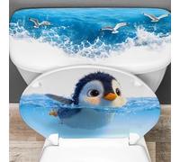 Vibsky Penguin Toilet Sticker, Waterproof Self- Decal Bathroom and Lid, Green PVC Wall Art Tiles Glass Mirror
