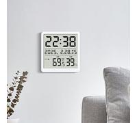 Vibsky Slim Digital Clock with Temperature and Humidity Gauge, Multi-Function LCD Display Time Date Moon Phase, Cordless Battery Operated with Magnetic Backing, for Black