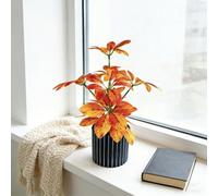 Vibsky Small Artificial Potted Plant with Modern for Black Stripe Design, Soft Fake Leaves Office Desk Decor