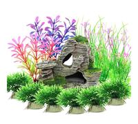 Vibury 13-Piece Aquarium Plants with Rock Cave Ornament for Fish Tank Decor