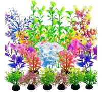 Vibury 23 Pack Artificial Aquarium Plants, Soft Plastic Fish Tank Decor with Weighted Base, Colourful Fake Plants for Hiding and Landscaping