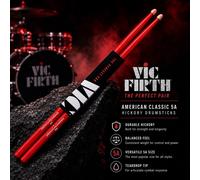 VIC FIRTH AMERICAN CLASSIC 5A RED HICKORY DRUMSTICKS WOOD TIP PAIR