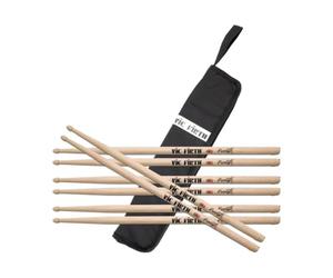 Vic Firth FS5A Freestyle 5A Drumsticks Bundle - 4 Pairs Extra Long Hickory Drum Sticks with FREE Essential Stick Bag - Practice, Technique Training, Rehearsal & Gig Use