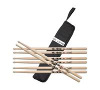 Vic Firth FS5B Freestyle 5B Drumsticks Bundle - 4 Pairs Extra Long Hickory Drum Sticks with FREE Essential Stick Bag - Practice, Technique Training, Rehearsal & Gig Use
