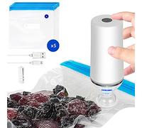 VICARKO Vacuum Food Sealer, Save Sealer, USB Rechargeable Handheld Pump, for Sous Vide and Food Storage, with 5 Reusable Zipper Vacuum Bags, Compatible with Anova Joule Sous Vide Machine