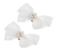 VICASKY 1 Pair White Detachable Bow Shoe Clips Bowknot Buckles Shoe Jewelry Accessories for Made of Cloth and Metal for Wedding or Dinner Party