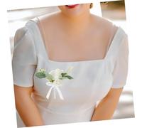 VICASKY 10 Pcs Simulated White Rose Brooch Corsage Elegant Wedding Accessory for Bride Groom Man Father Premium Comfortable Material Classic Color Matching Decorative Floral Pin for
