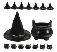 VICASKY 10 Sets Miniature Halloween Witch Hats and Cauldron Pots Tiny Doll Hats for Dollhouse Desktop Windowsill Decorations Compact Lightweight Halloween Witches Ornaments for Party and
