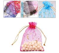 VICASKY 100pcs 7x9cm Star and Moon Organza Drawstring Bags, Sheer Gauze Souvenir Pouches for Wedding, Candy, Jewelry, Festival Party Favor Wrapping Random Color