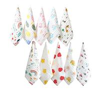 VICASKY 10pcs Baby Muslin Washcloths Pure Cotton 6-Layer Textured Face Towel Absorbent Drool Bibs Lightweight Saliva Towels 30x30cm for Newborns Boys Girls Mixed Patterns
