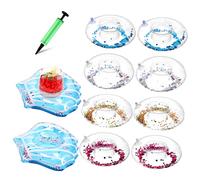VICASKY 10Pcs Inflatable Pool Drink Holder with Air Pump Various Styles for Summer Parties Cup Floating Holders for Water Bottles Cans for Poolside Decorations Random Color