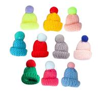 VICASKY 10pcs Mini Knitted Woolen Yarn Hats Pom Pom Mini Christmas Doll Hats for DIY Crafts for Doll Accessories and Holiday Decorations Random Style