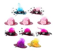 VICASKY 10pcs Mini Party Hat Hair Clips Children’s Medium Felt Bobby Pins with Plumes Mixed Colors Shining Hair Accessories for Boys and Girls’ Birthday and Random Color Random Style