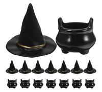 VICASKY 10sets Mini Witch Hats and Cauldron, Miniature Witch Hat Decorative Wine Bottle DIY Crafts Dollhouse Wizard Decor for Crafting Party Favors and Halloween Celebrations