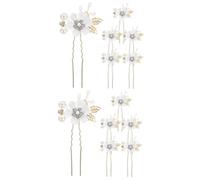 VICASKY 12 pcs U Shaped Pearl Flower Hairpins for Bridal Wedding Rhinestone Decorative Hair Accessories for Women Lightweight Pins for Prom and Engagement Hairstyles