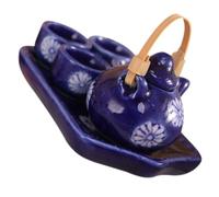 VICASKY 12 Scale Japanese Style Navy Blue Ceramic Teapot with 6pcs Tea Cups and Tray for Dollhouse Decoration and Home Scene Accessories