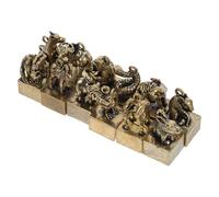 VICASKY 12Pcs Brass Zodiac Figurines Keychain Pendant Collection Retro Style Animal Decor Chinese Cultural Heritage Craft for Home Decoration