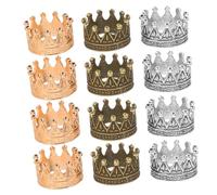 VICASKY 12pcs Miniature Dollhouse Crowns Small Delicate Role Play Accessories for Birthday Party DIY Crafts Vintage Bronze Silver Gold