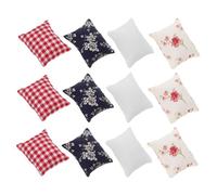VICASKY 12pcs Scale Miniature Dollhouse Pillows Mini Sofa Cushion Models in White Red Blue Floral Patterns Realistic Decorative Accessories for Dollhouse Furniture and Role Playing
