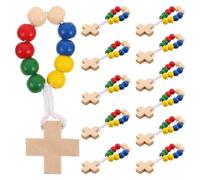 VICASKY 12pcs Wooden Rosary Finger Rings with Cross Pendant, Fade-proof and Comfort Fit Prayer Beads for Church Services and Funeral Favors, Elegant Spiritual Accessory