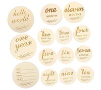 VICASKY 14pcs Double-Sided Wooden Monthly Cards Newborn Photo Props for Capture Memory Growth Beautifully Designed Name Signs for First Year