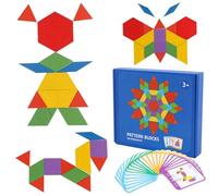 VICASKY 155 Pcs Wooden Pattern Blocks Tangram Puzzle with Bright Colors Smooth Surface and Storage Bag Educational Geometric Shapes for Preschool Learning Activities and Stem Development