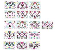 VICASKY 16 Sheets Fluorescent Face Stickers for Halloween Day Dead Party Luminous Temporary Decals for Adults and Neon Floral DIY Makeup Accessories