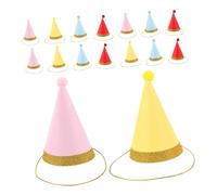 VICASKY 16pcs Mini Dog Birthday Hats for Small Pets Reusable Paper Cone Party Hats with Pom Poms Comfortable Fit for Cats and Puppies Easy to Wear and Clean for Pet Birthday Celebrations