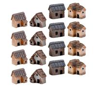 VICASKY 16pcs Miniature Fairy Resin Houses with Thatched Roofs, Micro Cottages for Desktop Crafts, Realistic Garden Ornaments Adding Primitive Charm and Tranquil Atmosphere to DIY Fairy