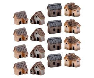 VICASKY 16pcs Miniature Fairy Resin Houses with Thatched Roofs, Micro Cottages for Desktop Crafts, Realistic Garden Ornaments Adding Primitive Charm and Tranquil Atmosphere to DIY Fairy