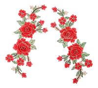 VICASKY 1pair Red Embroidered Flower Patches for DIY Clothing Accessories Multi-Function Decorative Appliques for Jackets Coats Handmade Crafts Easy to Sew and Carry