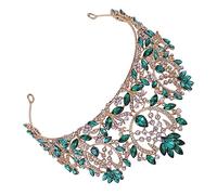 VICASKY 1pc Vintage Rhinestone Crown Headdress for Bride Baroque Style Alloy Tiara Luxurious Green Wedding Accessory for Photography and Cosplay
