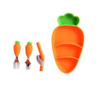 VICASKY 1set Carrot-Shaped Meal Plate Unbreakable Dinnerware Anti-scalding Divided Plates Fork and Spoon for Weaning and Learning to Eat