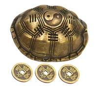 VICASKY 1Set Chinese Divination Coins Turtle Shell Ornament Sturdy Tortoise Figurine for Home Decoration Vintage Feng Shui Charm Wealth Craft with Ancient Coins Interactive Game
