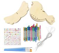 VICASKY 1set DIY Wooden Bird Wind Chime Craft Set with Unpainted Tubes Brushes and Stickers for Garden Decoration Reusable Wind Bell Ornament Kit to Personalize Outdoor Hanging Art