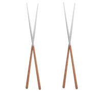 VICASKY 2 Pair Long Cooking Chopsticks with Stainless Steel and Chicken Wing Wood Handles Non-Slip Reusable Kitchen Utensils for Frying Noodles Hot Pot Use