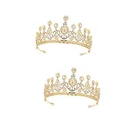 VICASKY 2 pcs Elegant Bridal Crown with Shiny Rhinestones Gold Wedding Tiara Headpiece for Bridesmaids and Women Comfortable Fit Princess Headwear for Weddings and Special Occasions