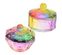 VICASKY 2 Pieces Iridescent Crystal Manicure Cups Nail Holder Glass Dappen Dish with Lid Multi-functional Nail Accessory for Professional and Salon Use