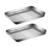 VICASKY 2 Sets Stainless Steel Baking with Non Slip Rack Kitchen Storage Tray for Baking Cooking Easy Clean Bakeware