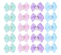 VICASKY 20pcs Adjustable Size Pet Bowknot Hair Bands Made of Polyester Easy to DIY Hairstyle Rubber Hair Ties for Dogs and Pets Suitable for Knots and Horse Manes Cute Flower Bow