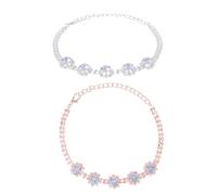 VICASKY 2pcs Adjustable Dog Cat Necklace Silver Rose Gold Rhinestone Pet Jewelry with Charms Lightweight Soft Collar for Puppies Kittens Stylish Elegant Accessory for Photoshoots Social