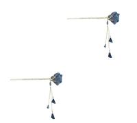 VICASKY 2pcs Ancient Style Blue Rose Hair Stick Tassel Hairpin for Women Lightweight Rhinestone Hair Accessories Elegant Chinese Headdress