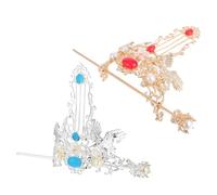 VICASKY 2Pcs Ancient Style Hair Sticks Set, Silver and Gold Crane Hairpin Clips, Traditional Chinese Hanfu Headpiece for Cosplay, Formal Hairstyles, and Festival Accessories